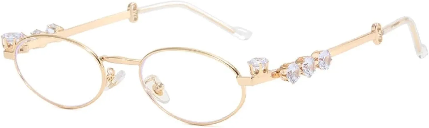 Stylish Rhinestones Diamond Glasses Frame for Women Luxury Oval Small Frame Eyeglasses