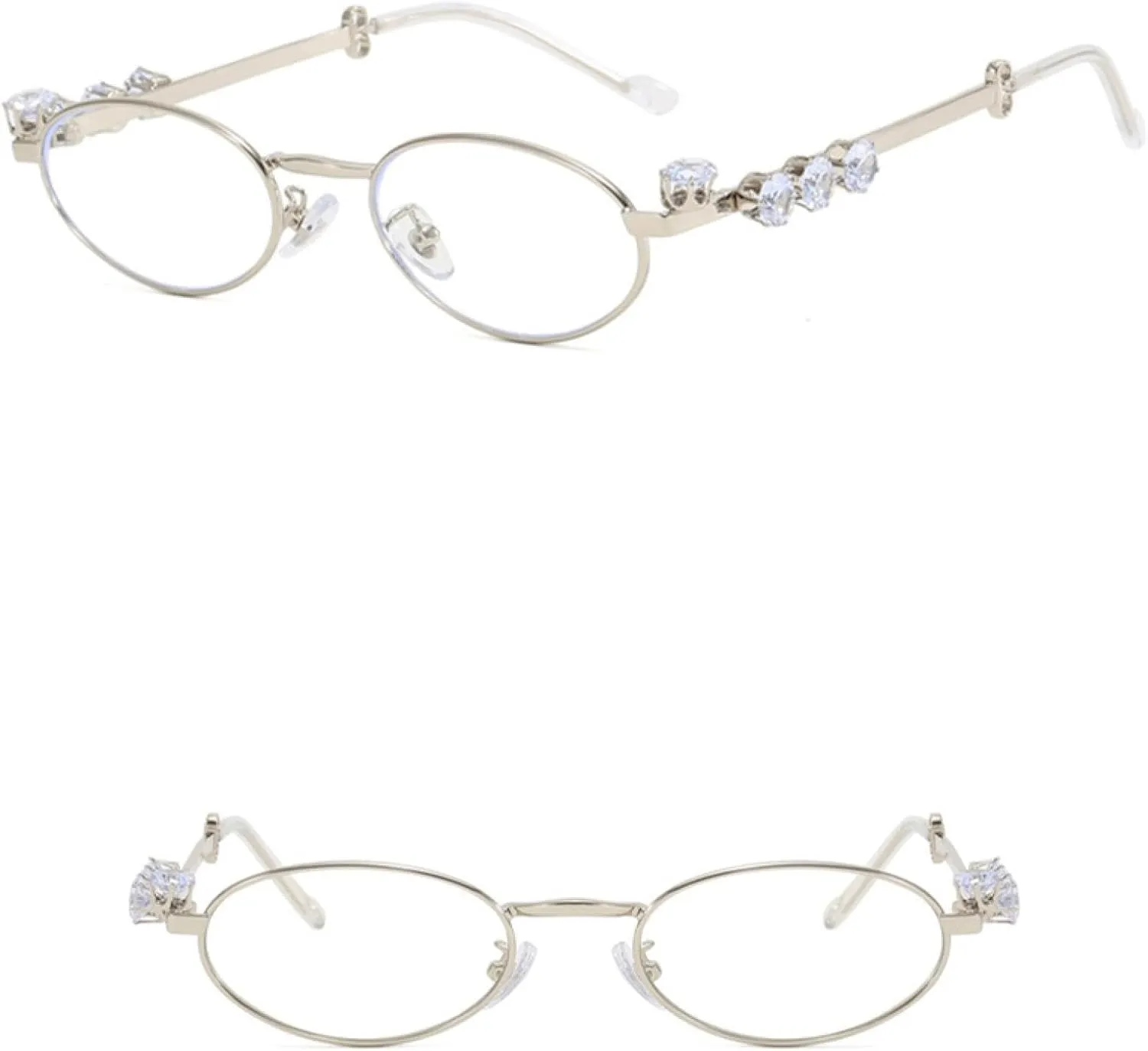 Stylish Rhinestones Diamond Glasses Frame for Women Luxury Oval Small Frame Eyeglasses