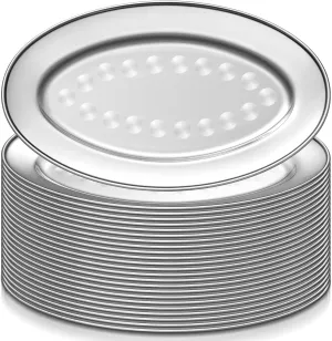 Suclain 24 Pcs Stainless Steel Oval Platter 13.8 Inch by 8.5 Inch Large Serving Platter Silver Serving Tray Heavy Duty Mirror Polish Sizzling Plate with Swirl Pattern for Fish Dessert Meat Sushi