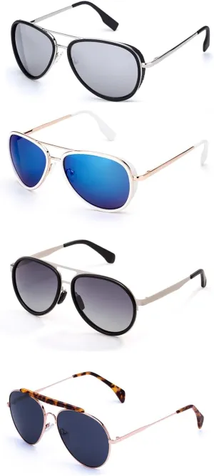 Sumato Aviator Sunglasses for Women Men Retro Double Bridge Oval Metal Frame Shades 4 Pack