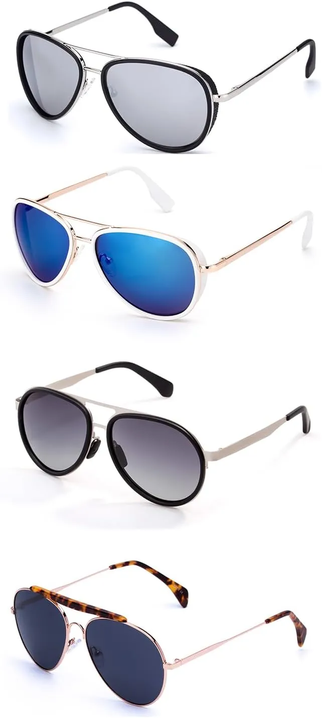 Sumato Aviator Sunglasses for Women Men Retro Double Bridge Oval Metal Frame Shades 4 Pack