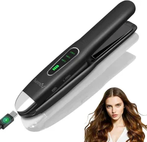 SUNMAY Cordless Hair Straightener, 0.85 Inch Titanium Portable Hair Straightener for Travel, Cordless Mini Flat Iron Hair Straightener and Curler 2 in 1, Dual Voltage, On-The-Go & 20S Fast Heat Up