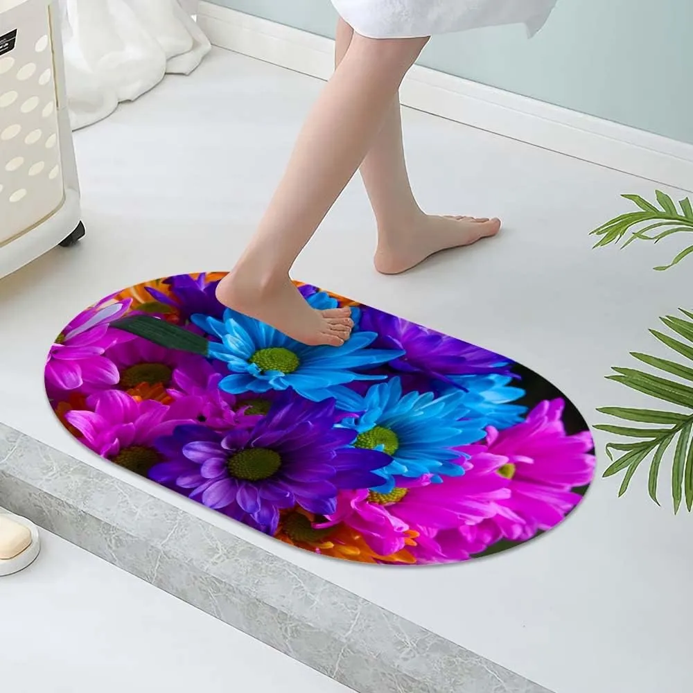 Super Absorbent Diatomaceous Earth Stone Bath Mat,A Wild Bloom Quick-Drying Bathroom Carpets,Non Slip Bathtub Floor Mat，Easy to Clean, Simple Kitchen Doormat(Oval 43×70cm)