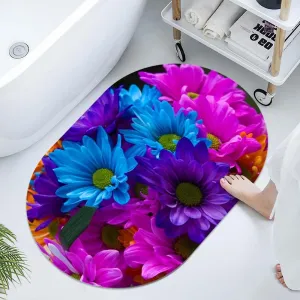 Super Absorbent Diatomaceous Earth Stone Bath Mat,A Wild Bloom Quick-Drying Bathroom Carpets,Non Slip Bathtub Floor Mat，Easy to Clean, Simple Kitchen Doormat(Oval 43×70cm)
