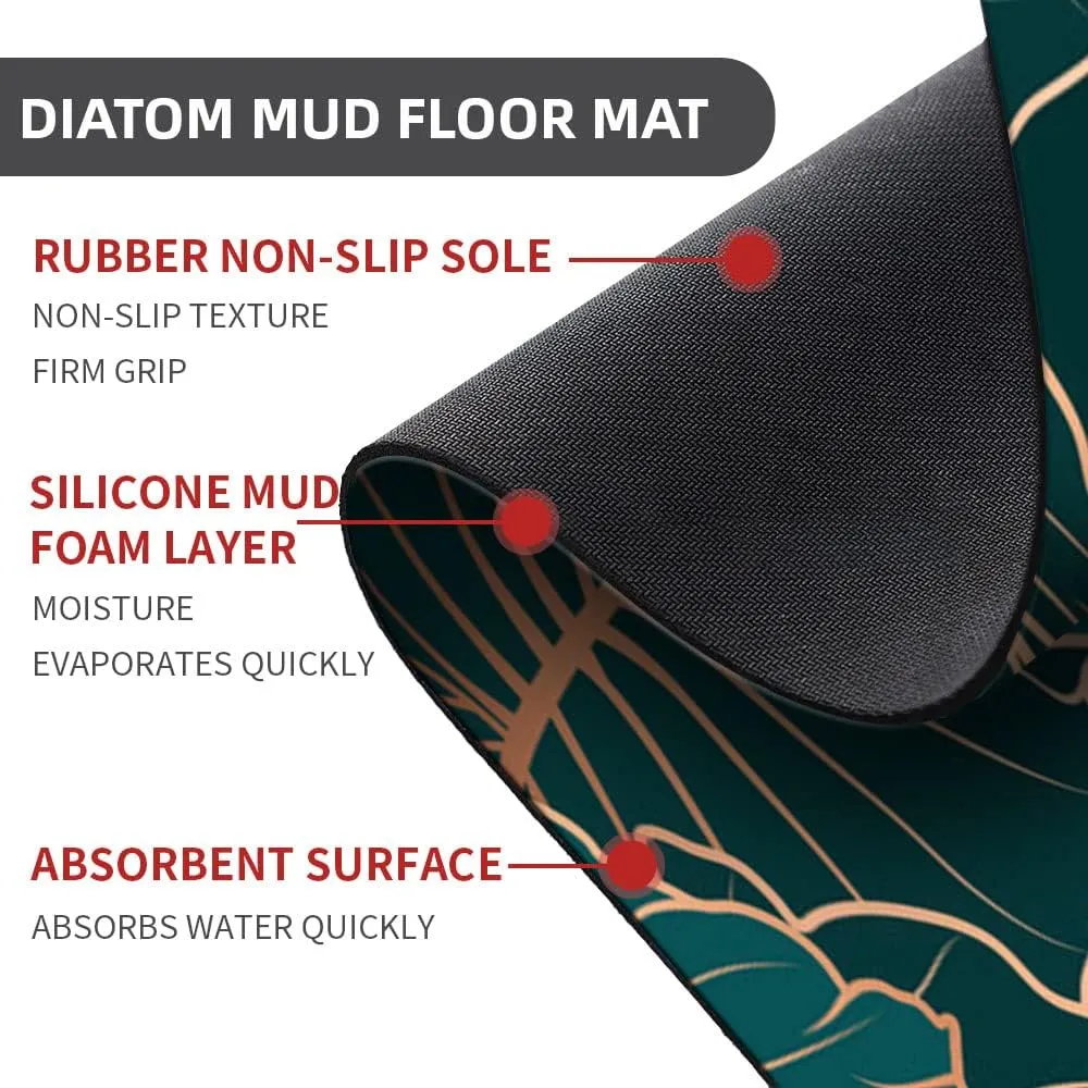 Super Absorbent Diatomaceous Earth Stone Bath Mat,Alocasia-Large-Green-Leaves Quick-Drying Bathroom Carpets,Non Slip Bathtub Floor Mat，Easy to Clean, Simple Kitchen Doormat(Oval 43×70cm)
