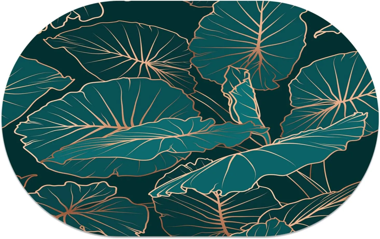 Super Absorbent Diatomaceous Earth Stone Bath Mat,Alocasia-Large-Green-Leaves Quick-Drying Bathroom Carpets,Non Slip Bathtub Floor Mat，Easy to Clean, Simple Kitchen Doormat(Oval 43×70cm)