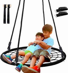 SUPER DEAL 40'' Spider Web Tree Swing Round Net Swing Platform Rope Swing Set for Kids Adult, 71" Detachable Nylon Rope with Swivel for Outdoor Backyard, Max 660 Lbs Extra Safe Steel Frame, Black