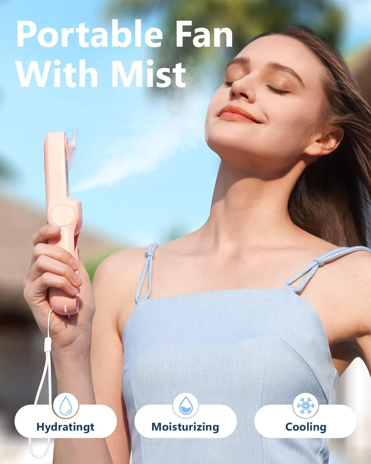 SWEETFULL Misting Fan Portable, Handheld Personal Mister Fans, Small Fan Rechargeable, Mini Spray Water Mist, Kids Women Portable Fans For Travel, Outdoors, Hiking, Camping Home Office (Pink)