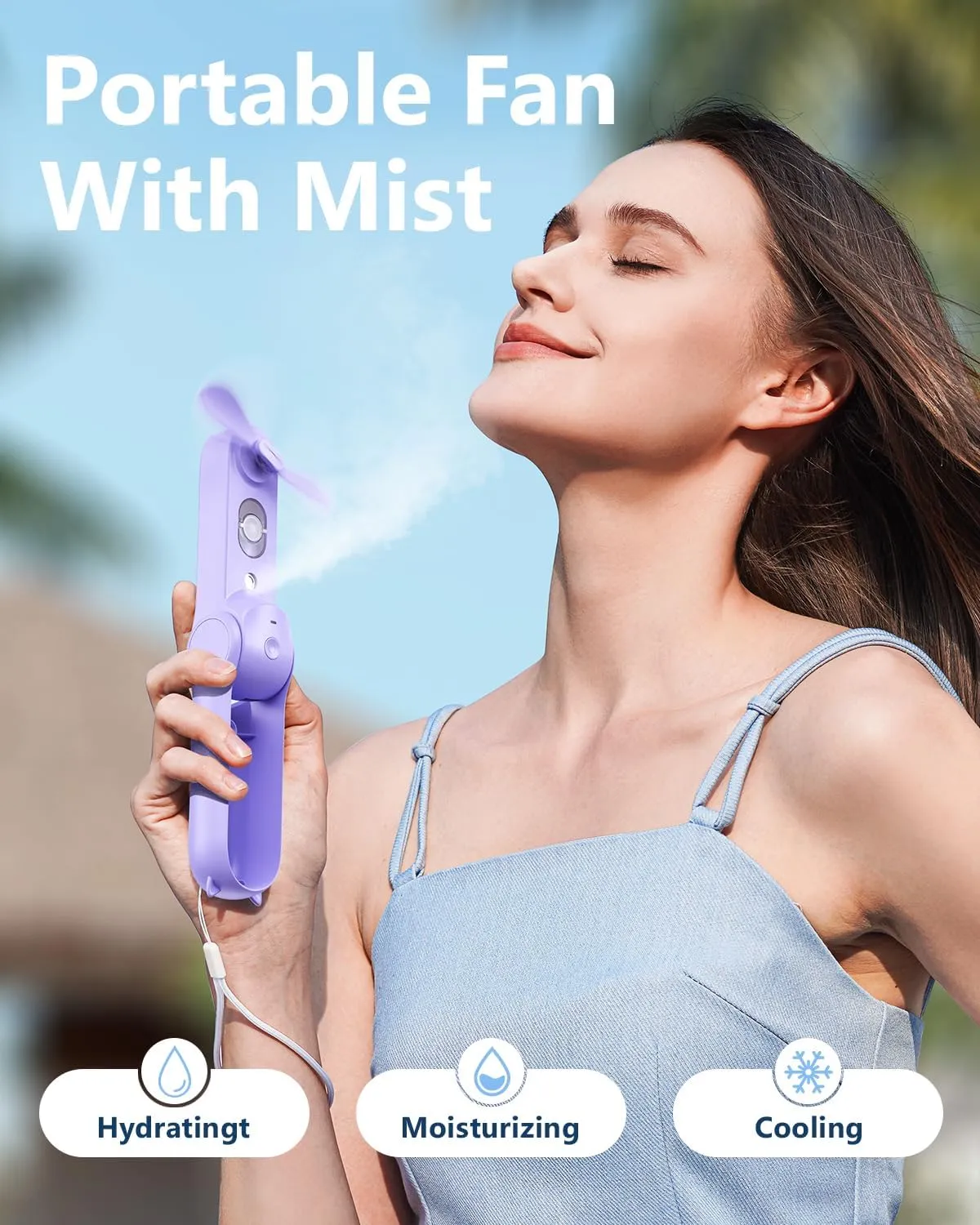 SWEETFULL Portable Misting Fan, Handheld Personal Mister, Rechargeable Mini Spray Water Mist, for Kids Women Travel, Outdoors, Hiking, Camping, Home Office (Purple)