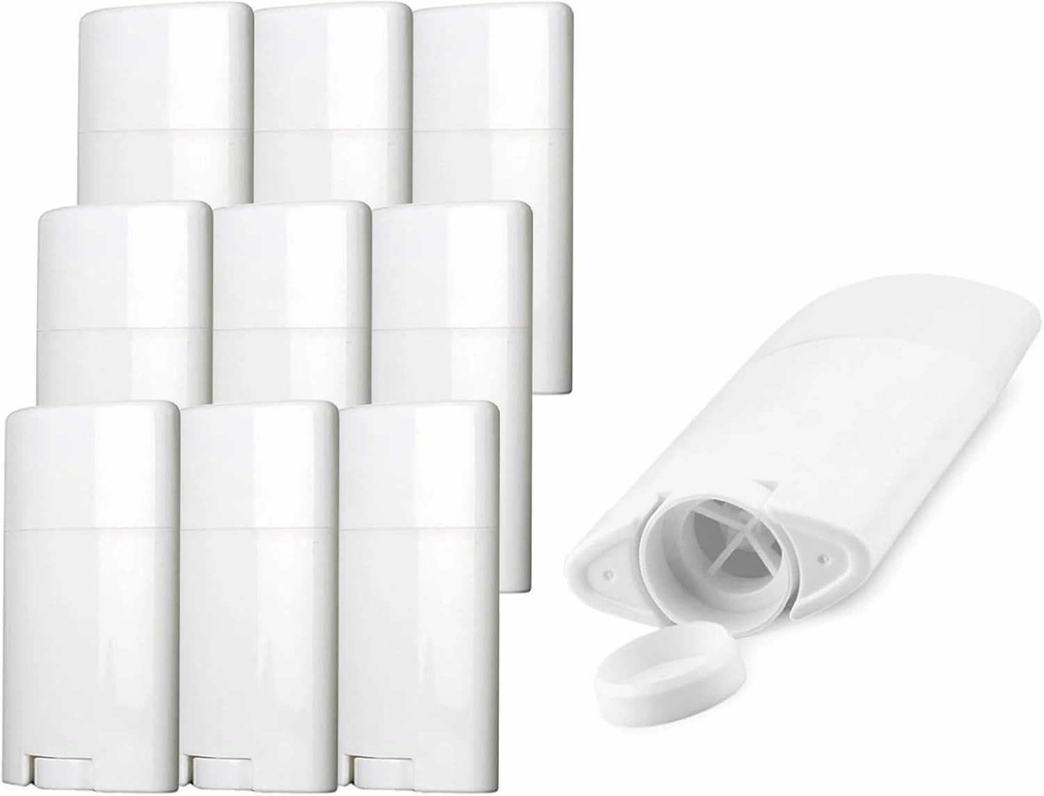 Sxminer 10 Pack 2.5 oz Empty Deodorant Containers 75ml White Oval Twist-Up Refillable Tubes Bottom Filling Plastic BPA-Free for DIY Deodorant Stick Lotion Bar Solid Lotion Balm