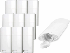 Sxminer 10 Pack 2.5 oz Empty Deodorant Containers 75ml White Oval Twist-Up Refillable Tubes Bottom Filling Plastic BPA-Free for DIY Deodorant Stick Lotion Bar Solid Lotion Balm