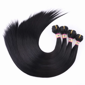 Synthetic Silky Straight Hair Weave 4 Bundles 16 18 18 20 Inches Natural Black Color 1B Double Weft Fiber Hair Extensions