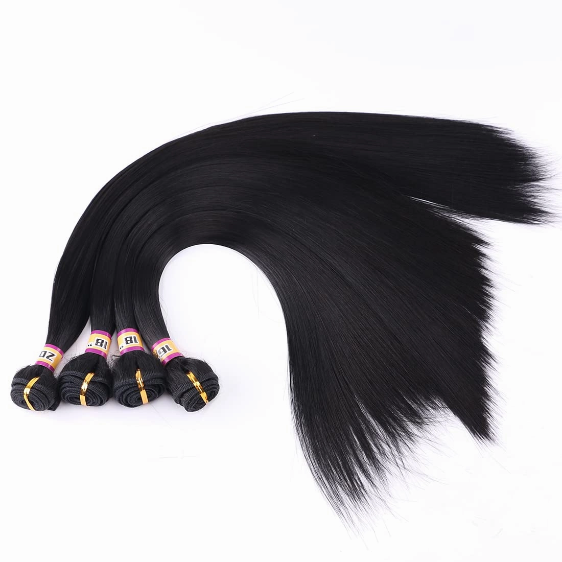 Synthetic Silky Straight Hair Weave 4 Bundles 16 18 18 20 Inches Natural Black Color 1B Double Weft Fiber Hair Extensions
