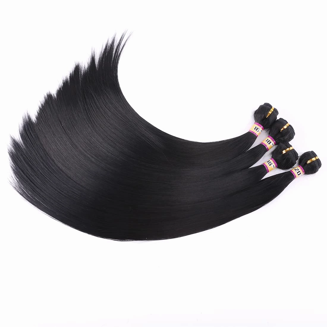 Synthetic Silky Straight Hair Weave 4 Bundles 16 18 18 20 Inches Natural Black Color 1B Double Weft Fiber Hair Extensions