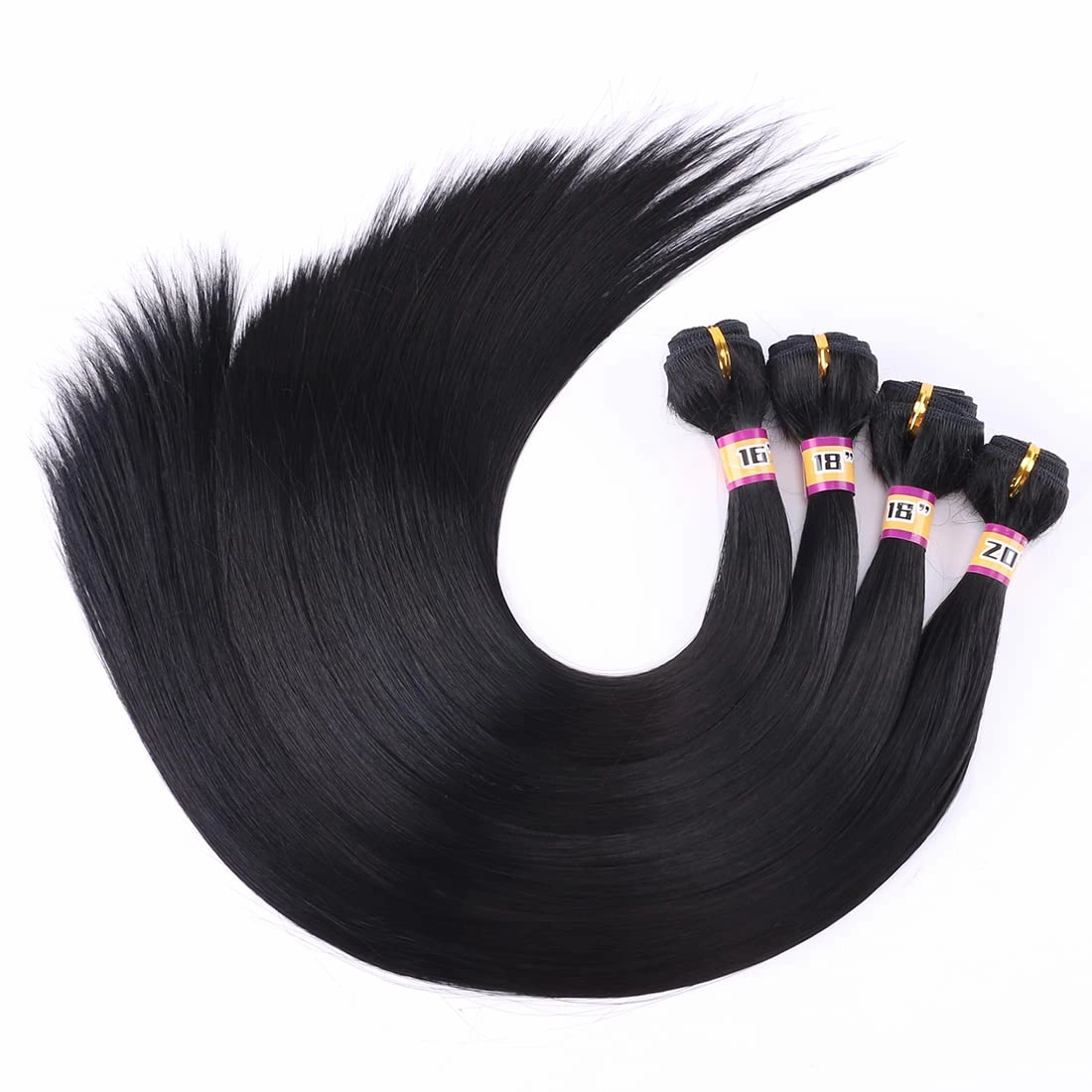 Synthetic Silky Straight Hair Weave 4 Bundles 16 18 18 20 Inches Natural Black Color 1B Double Weft Fiber Hair Extensions