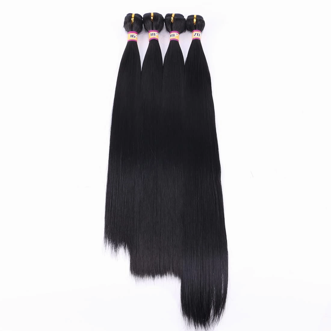 Synthetic Silky Straight Hair Weave 4 Bundles 16 18 18 20 Inches Natural Black Color 1B Double Weft Fiber Hair Extensions