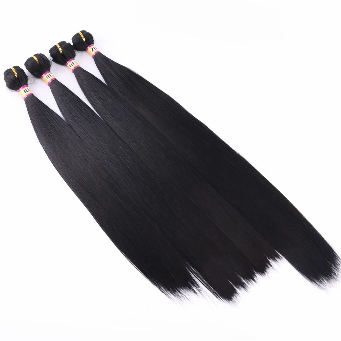 Synthetic Silky Straight Hair Weave 4 Bundles 16 18 18 20 Inches Natural Black Color 1B Double Weft Fiber Hair Extensions
