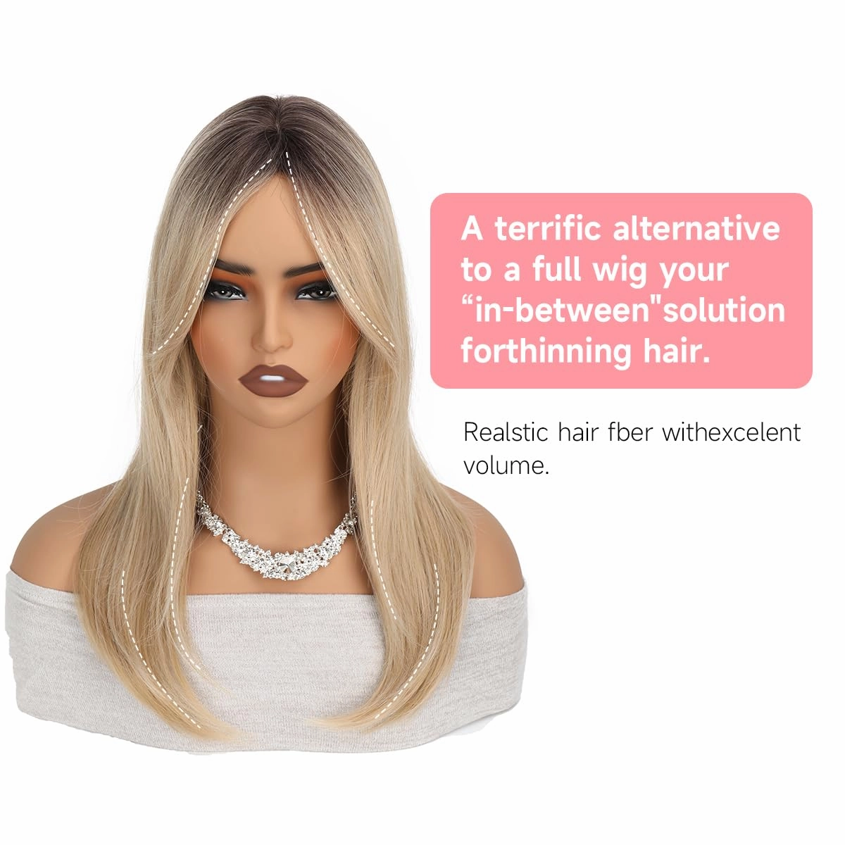 Synthetic Straight Blonde Hair Topper, 18 inch, 6.5" x 6.5", Partial Coverage, Clips, Heat Resistant