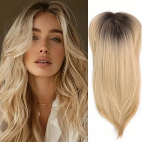 Synthetic Straight Blonde Hair Topper, 18 inch, 6.5" x 6.5", Partial Coverage, Clips, Heat Resistant