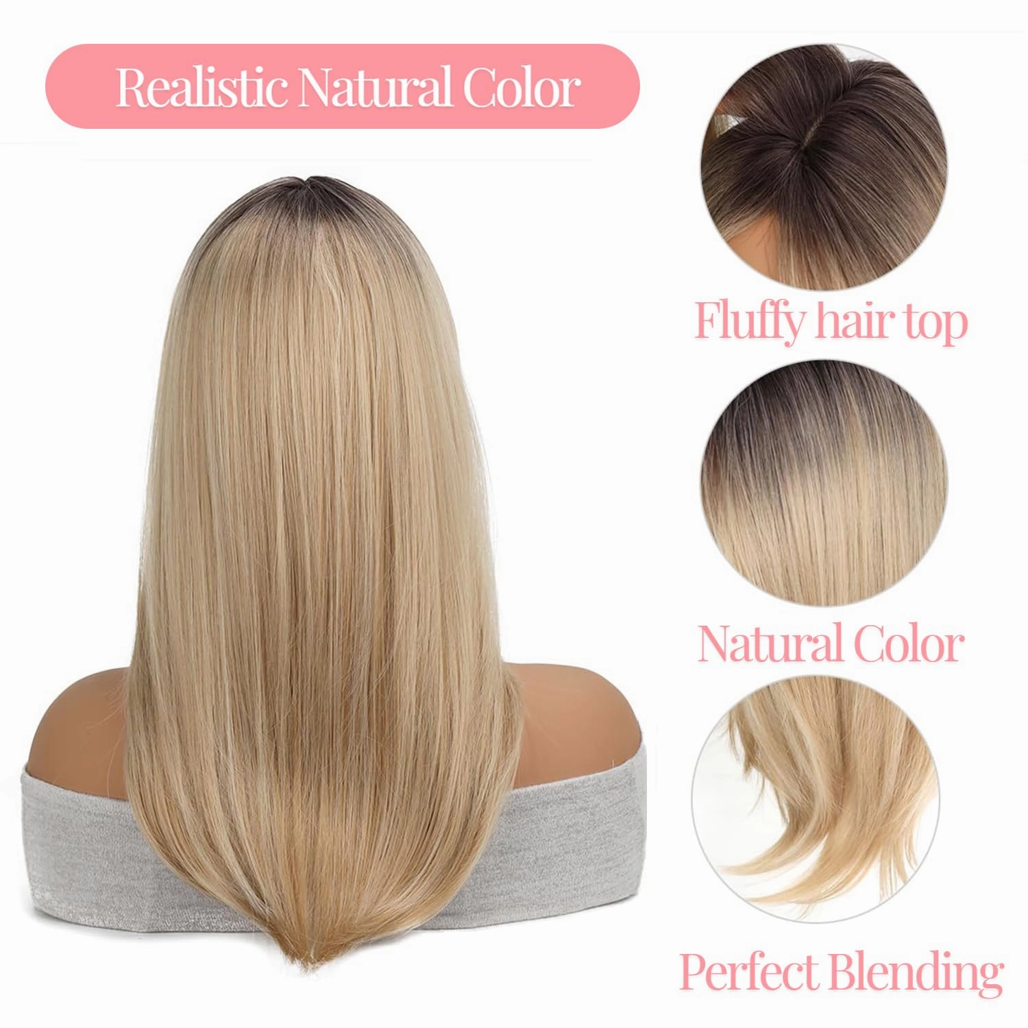 Synthetic Straight Blonde Hair Topper, 18 inch, 6.5" x 6.5", Partial Coverage, Clips, Heat Resistant