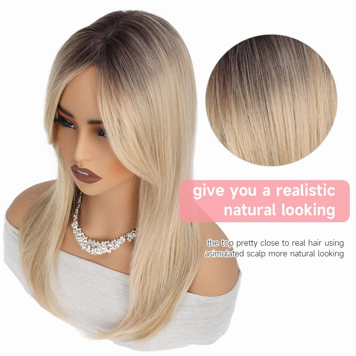 Synthetic Straight Blonde Hair Topper, 18 inch, 6.5" x 6.5", Partial Coverage, Clips, Heat Resistant