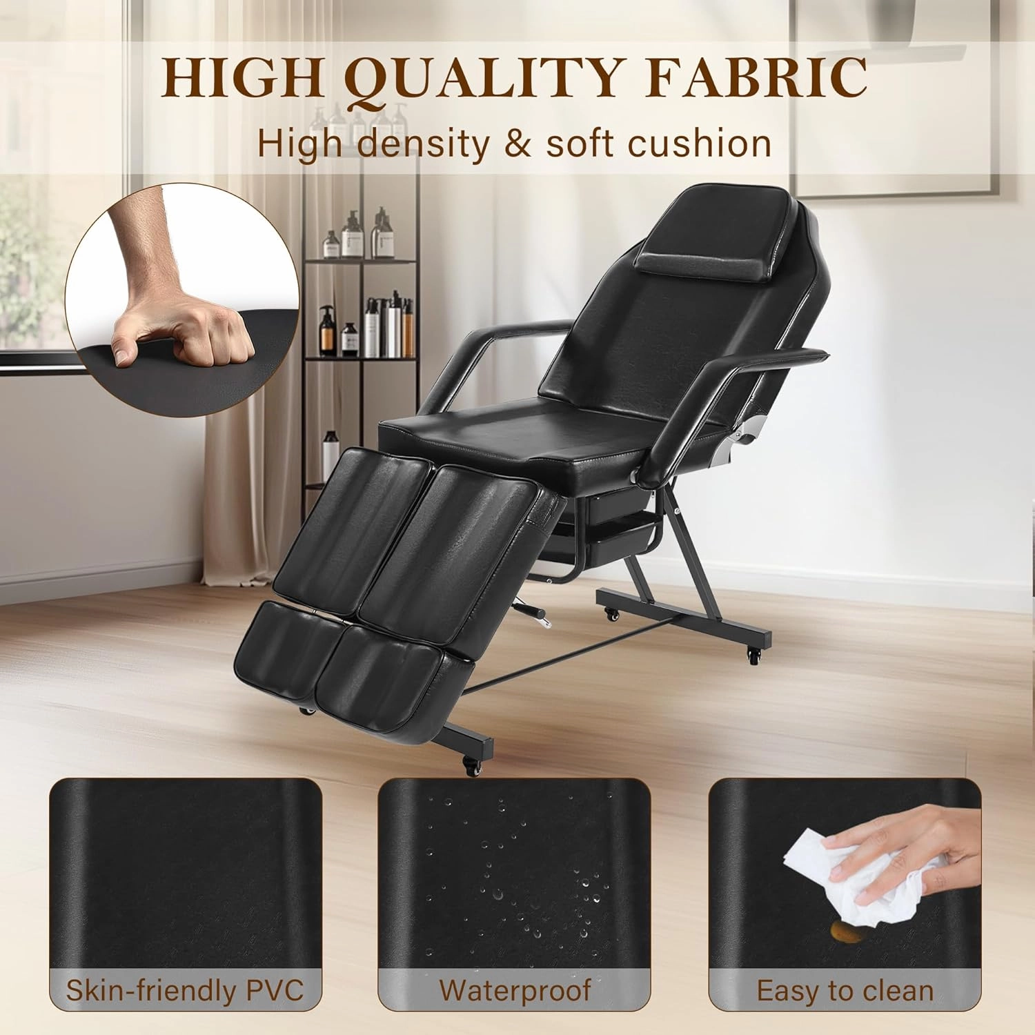 Tattoo Artist Chair Split Legs, Black Facial Chair for Esthetician with Wheels, Professional Extension Lash Bed Adjustable Massage Salon Inkbed Beauty Spa Table with Tray