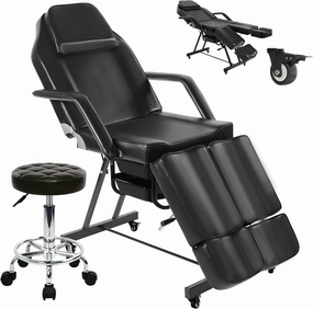 Tattoo Artist Chair Split Legs, Black Facial Chair for Esthetician with Wheels, Professional Extension Lash Bed Adjustable Massage Salon Inkbed Beauty Spa Table with Tray