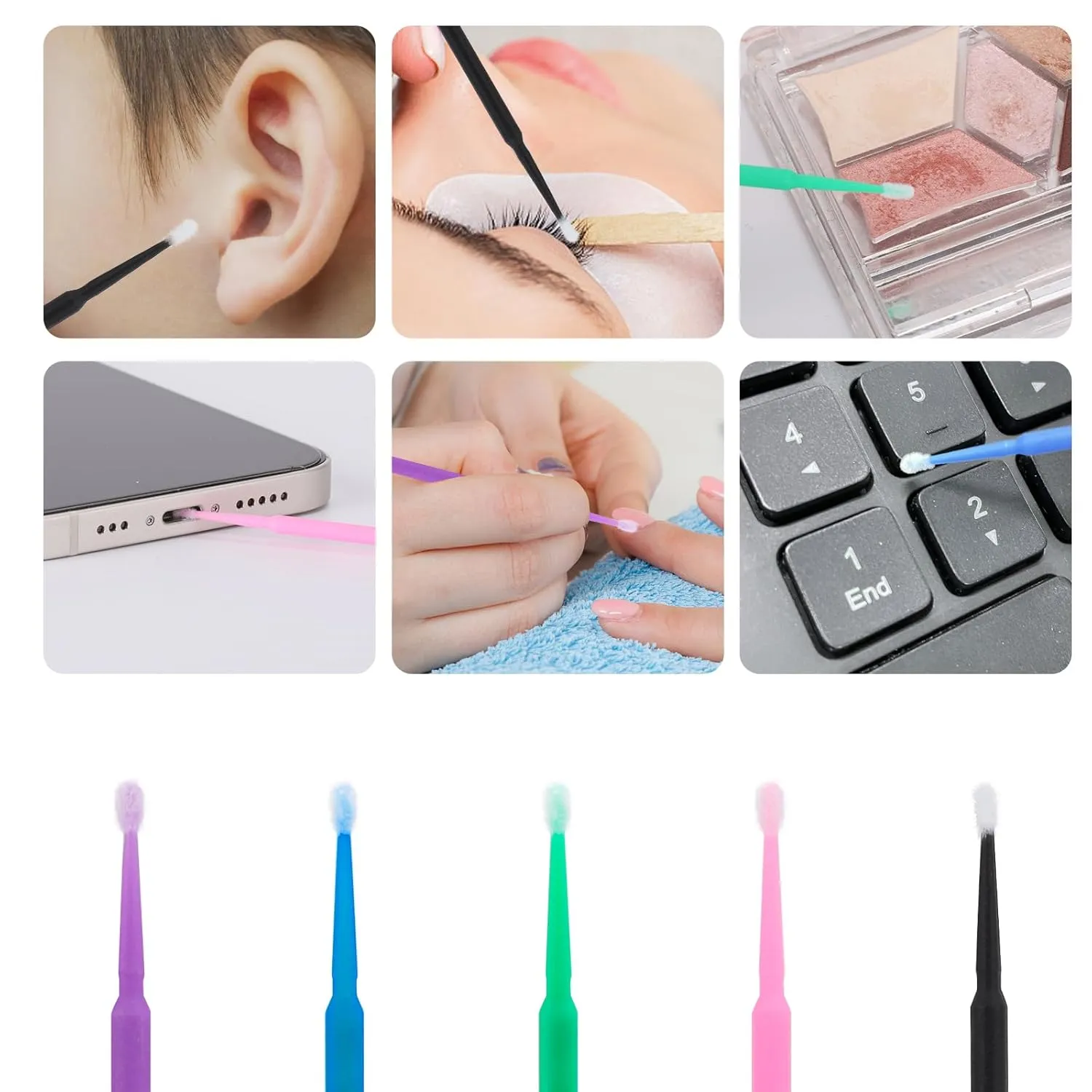 Tbestmax 2000 Pcs Micro Applicator Brush, Micro Swabs, Disposable Eye Lashes Mascara Wands for Eyelash Extension - 5 Colors