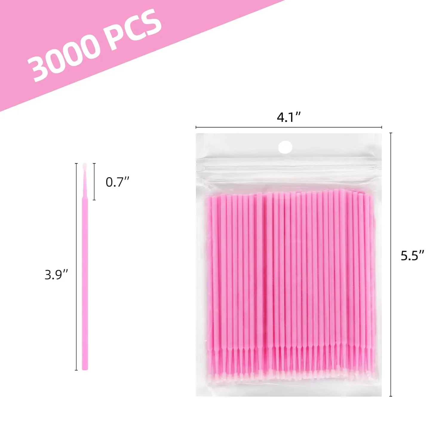Tbestmax 3000 Pcs Micro Applicator Brush, Micro Swabs, Disposable Eye Lashes Mascara Wands for Eyelash Extension - Pink