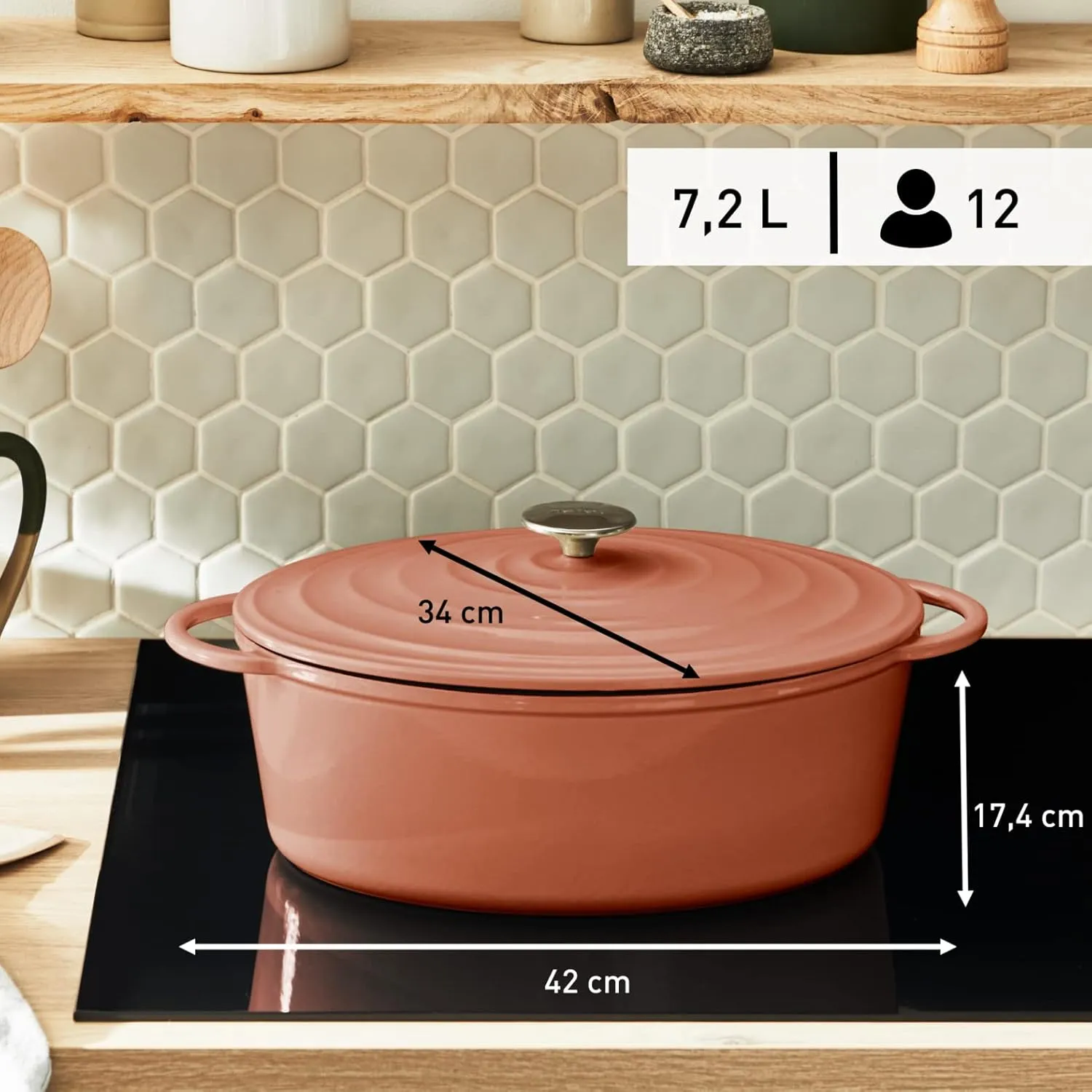 Tefal E26006 LOV Oval Roasting Dish 34 cm | Recovered Cast Iron | Optimal Heat Retention | Suitable for All Hobs | Suitable for Induction Cookers | Oven Safe up to 250 °C | Dishwasher Safe |