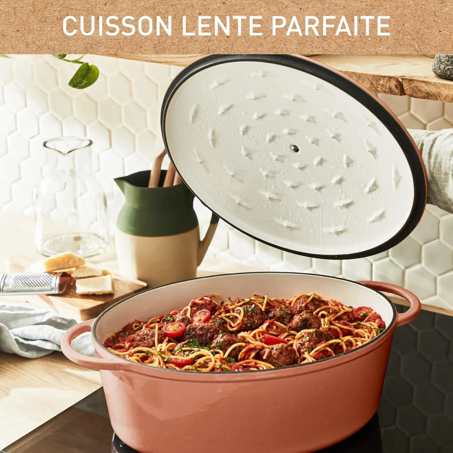 Tefal E26006 LOV Oval Roasting Dish 34 cm | Recovered Cast Iron | Optimal Heat Retention | Suitable for All Hobs | Suitable for Induction Cookers | Oven Safe up to 250 °C | Dishwasher Safe |