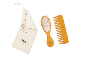 TEK - Handbag Kit: Small Oval Brush and Small Rado Orange Comb with Cotton Case Handmade in Italy