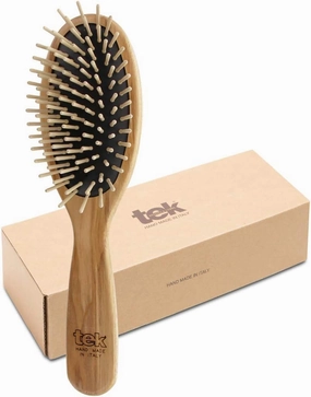 TEK - Large Oval Ash Wood Brush Handmade in Italy, with Short Tooth, Universal for All Hair Types - 22 x 6 cm
