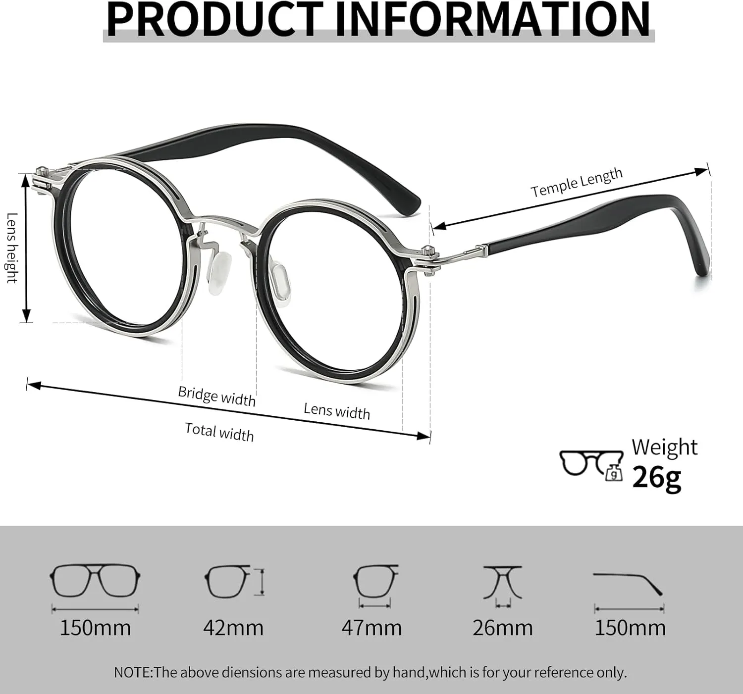 Tel Retro Oval Small Prescription Glasses Frame Man，Metal Acetate Eyeglasses 47-26-150mm