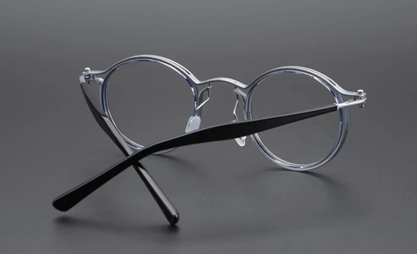 Tel Retro Oval Small Prescription Glasses Frame Man，Metal Acetate Eyeglasses 47-26-150mm