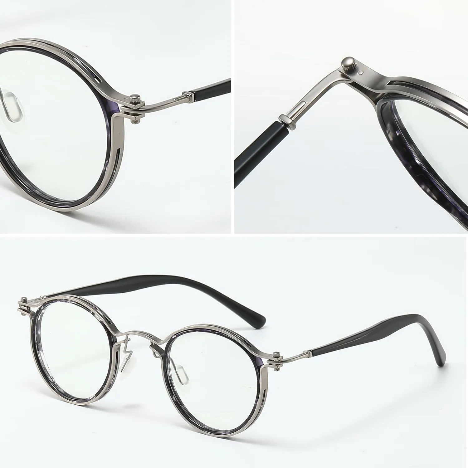 Tel Retro Oval Small Prescription Glasses Frame Man，Metal Acetate Eyeglasses 47-26-150mm