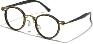 Tel Retro Oval Small Prescription Glasses Frame Man，Metal Acetate Eyeglasses 47-26-150mm