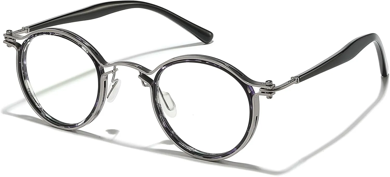 Tel Retro Oval Small Prescription Glasses Frame Man，Metal Acetate Eyeglasses 47-26-150mm