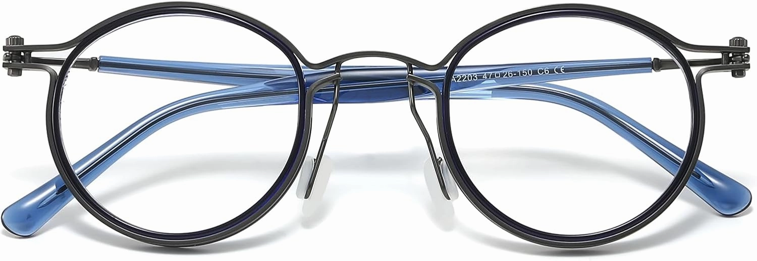 Tel Retro Oval Small Prescription Glasses Frame Man，Metal Acetate Eyeglasses 47-26-150mm