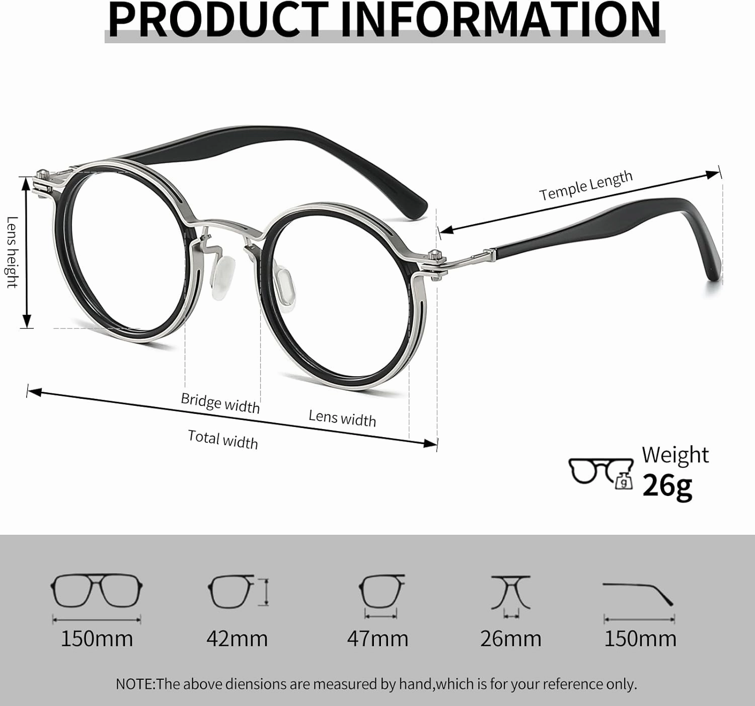 Tel Retro Oval Small Prescription Glasses Frame Man，Metal Acetate Eyeglasses 47-26-150mm