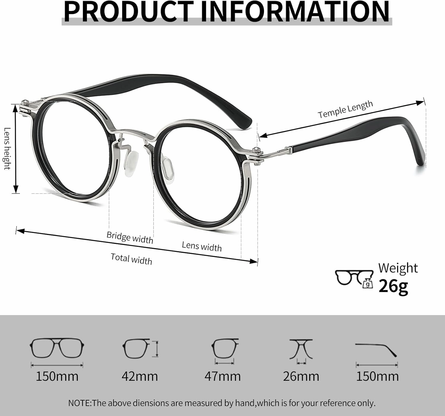 Tel Retro Oval Small Prescription Glasses Frame Man，Metal Acetate Eyeglasses 47-26-150mm