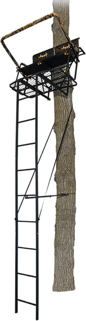 The Rebel 2.5 Deer Hunting Ladderstand, 17 Foot 2 Person Climbing Tree Stand with Flex-Tek Seat, Armrests, Shooting Rail, & 45”W X 30”D Platform