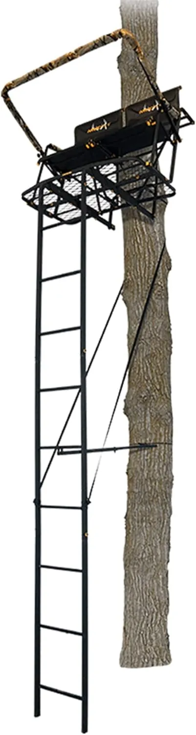 The Rebel 2.5 Deer Hunting Ladderstand, 17 Foot 2 Person Climbing Tree Stand with Flex-Tek Seat, Armrests, Shooting Rail, & 45”W X 30”D Platform