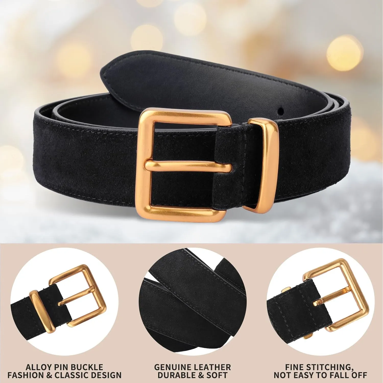 TINIDI Women Genuine Leather Belt for Jeans Pants Dress Fashion Ladies Waist Belt with Gold Buckle