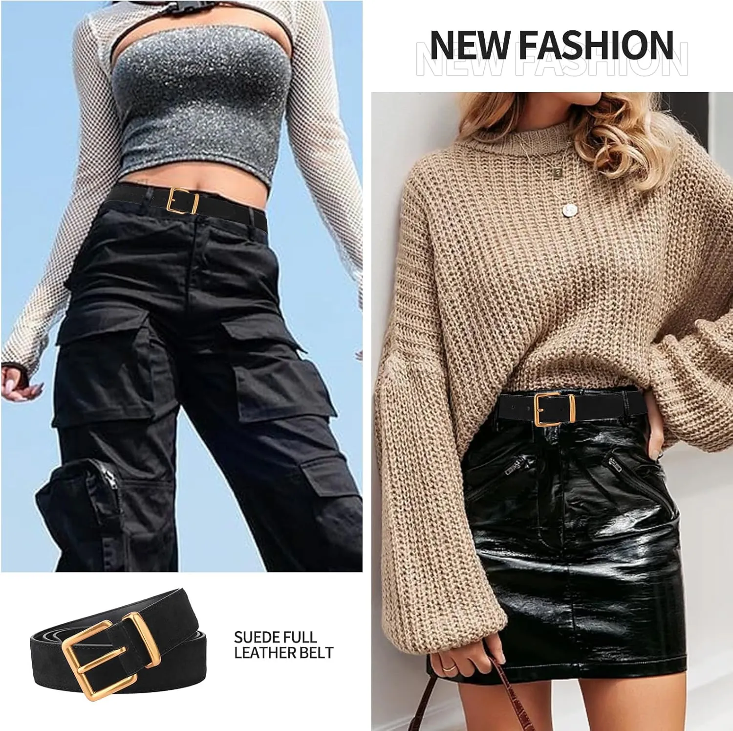 TINIDI Women Genuine Leather Belt for Jeans Pants Dress Fashion Ladies Waist Belt with Gold Buckle