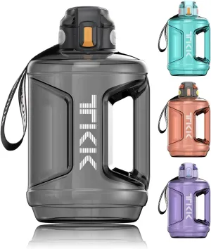 TKK Half Gallon 64oz Water Bottle with Times to Drink Large 64 oz Water Jug with Straw & Strap & Handle, BPA Free Big Water Bottle for Daily Drinking & Gym Workout