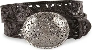 Tony Lama Women's Filigree Leather Belt Black 32