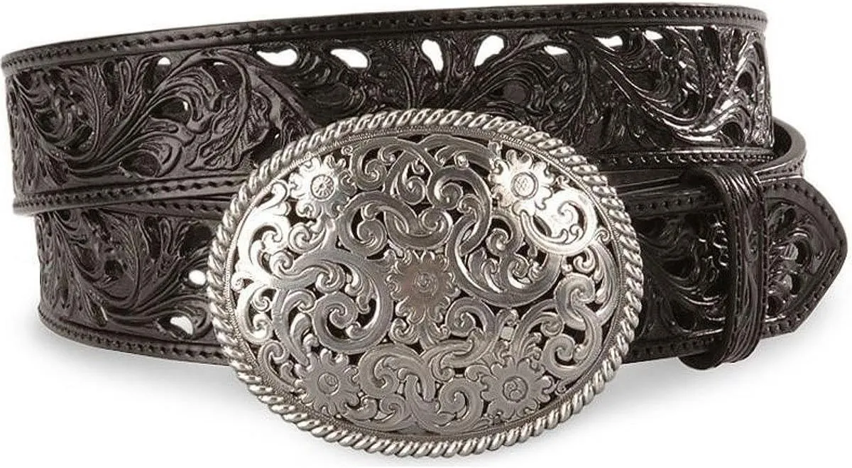 Tony Lama Women's Filigree Leather Belt Black 32