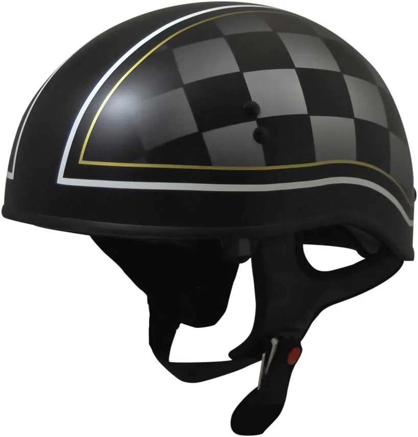 TORC T55 Spec-Op Motorcycle Half Helmet with Graphic and Drop-Down Sun Visor (Checker, Small), Flat Black Checker (T5515CK22)