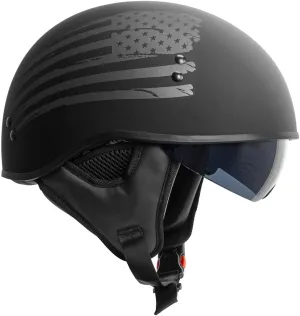 TORC T59 Motorcycle Half Helmet with Magnetic Buckle DOT Approved with 'Flag” Graphic (Matte Black Flag, Small)